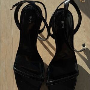 JW PEI Glossy Black Strappy Heels